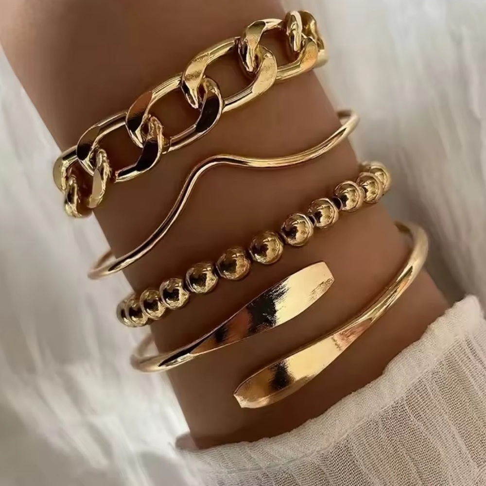 Gold Set Four 4 Bracelets Set Gold